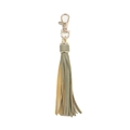 Olive green and beige leather tassel keychain with elegant gold-tone metal swivel clasp - Army Green (Soft)