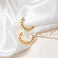 Elegant gold textured C-shape stud earrings with a stylish spiked metallic finish - Gold Spiky Texture C Dangle
