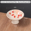 Creamy ceramic footed snack plate with red persimmon pattern for Chinese tea sets - Persimmon Pattern-Auspicious