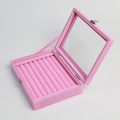 Portagioie in velluto rosa con coperchio in vetro e 10 file per anelli e orecchini - File Per Anelli / Rosa