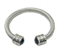 Bracciale rigido a cavo intrecciato argento con pietre nere sfaccettate stile hip hop - Argento Zirconia Nera