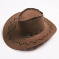 Dark brown suede cowboy hat with black decorative stitching and side ventilation holes - Vintage Light Coffee