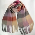 Thick winter scarf with multi-color pink and purple checkered pattern and fringe edges - 28# (Pink Purple Beige Grey Plaid)