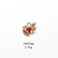 Detailed view of a 16x21mm red enamel Christmas bell pendant with a gold bow - No.11 Red Heart Large Bell