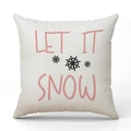Rosa Let It Snow Schriftzug auf Leinen-Weihnachtskissenbezug mit Schneeflocken - Let It Snow Druck / Off-White