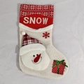 Chaussette de Noël en tricot blanc avec motif bonhomme de neige et broderie SNOW - Bonhomme de Neige
