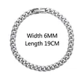 Silver 6mm wide 19cm long stainless steel curb chain bracelet with secure box clasp - 6mm / Bracelet / 19cm