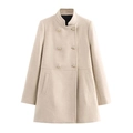 Oatmeal wool blend double-breasted coat with gold buttons and high neck collar - XS / Off White