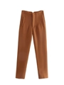 Detail of high waisted brown straight trousers with vertical seam stitch and side pockets - XS / Dark Brown