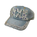 Light blue denim baseball cap featuring sparkling rhinestones and COOL letter design - 63-COOL Light Blue-Light Blue