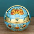 Blue enamel sphere ashtray with gold rose relief and rhinestone inlays for home decor - Gold Lake Green Enamel