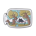 Creative enamel pin featuring a black cat in a pink hammock inside a forest bottle - Forest Cat Hammock Bottle (XZ7796)