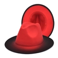 Detailed close-up of the red to black gradient wool fedora hat with a wide brim - M (56-58cm) / Red + Black
