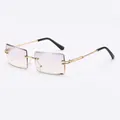 Frameless rectangle sunglasses with purple to yellow gradient lenses and gold metal temples - C16 Light Grey Gradient