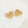 Elegant gold heart earrings with textured woven pattern and 3D geometric design - Textured Heart Earrings / 14K Gold