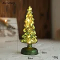 Dark green glass Christmas tree lamp with gold crackle finish and warm LED glow - Christmas Tree Type B / With Lights/AA Battery Not Included