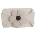 Detail of baby nylon elastic headband with a textured knit beige floral ornament - Gray