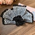 Chouchou rétro français en satin noir avec volants en dentelle à pois blancs - Chouchou en Dentelle à Pois Noir (50#)