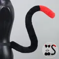 Faux fur black and red cat tail cosplay accessory with plush cat ears and bells - One Size / Meow Cat Tail-Black Red