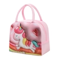 Pink insulated lunch bag featuring a cartoon unicorn print and double handles - Pink Rainbow Horse 28