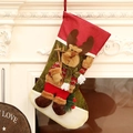 Red Christmas stocking with plush reindeer doll and ski poles in burlap material - Elk Style