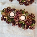 Christmas pine cone candle holder with red berries and golden glitter for dining table - Purple Gold Pine Cone Double Cup 28*16*9cm