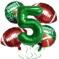 5-piece American football balloon set with green number 5 and trophy sport theme - Number 5