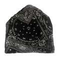 Detail showing paisley pattern on black knitted headwear with soft fabric texture - Small Paisley Black