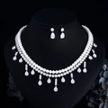 Elegante conjunto de joyas de novia con collar y pendientes de circonio y perlas - Juego de 2 piezas (Collar + Pendientes)