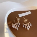 Elegant gold-plated star earrings featuring marquise-cut white zircons and tassel drops - Gold E500 Star Tassel
