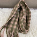 Pink and green plaid scarf with soft fringe details on a white faux fur rug - Pink Green Plaid (28)