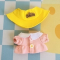 Rosa Puppenkleid und gelber Smile-Hut für 17 cm Plüschfiguren und Vinyl-Puppen - Passend für 17cm Puppe / Gelber Canvas-Hut mit Öffnung + Rosa Rock mit Knöpfen