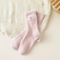 Chaussettes en velours de vison rose avec broderie nœud pour chaleur hivernale - Taille unique / Rose Clair
