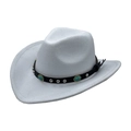 Detail of white felt cowboy hat with leather band, turquoise stone and silver studs - M (56-58cm) / White