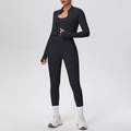 Schwarzes Yoga-Set 3-teilig mit Reißverschlussjacke, Sport-BH und High-Waist-Leggings - S / Schwarz