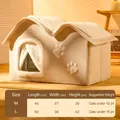 Beige house-shaped pet bed with plush faux fur trim and cute paw print for cats and dogs - M (Recommended within 5kg) / Off White