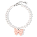 Cute pet pearl collar necklace featuring a soft pink bow pendant and adjustable chain - Pink