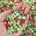 Mixed colorful resin rhinestones and flatback half pearls for nail art and DIY crafts - Half-round Pearl Mixed With Green And Red Ab Series - L / 30 g