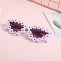 Toddler girls white daisy flower sunglasses with dark purple lenses for beach trips - White Frame Gray Lens