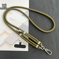 Close-up of olive green 8mm woven phone lanyard with durable metal hooks and black patch - 8mm Dual Adjustable / Army Green