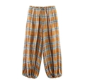 Plaid-Haremshose mit hoher Taille in Gelb-Blau-Karo und elastischem Kordelzugbund - XS / Gelb Kariert