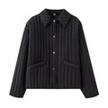 Giacca trapuntata nera da donna con bottoni a cuore e design classico con colletto a camicia - XS / Nero