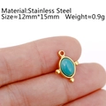 18K gold plated stainless steel oval pendant with turquoise stone inlay 12x15mm - DY796-2 Minimalist Green Stone