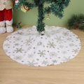 White plush Christmas tree skirt with gold sequin snowflake patterns on wooden floor - 30cm / White With Gold Snowflake