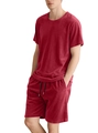 Heren casual fluwelen set met T-shirt en korte broek in diep bordeauxrood - S / Bordeauxrood