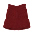 Detalle del gorro de punto rojo oscuro con orejas de gato y textura de punto acanalado - M (56-58cm) / Burdeos