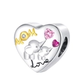 Silver heart charm bead with gold MOM lettering and pink heart gemstones - MOM Heart Elephant (CYT339)