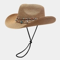 Bohemian straw sun hat in natural brown with shell and starfish decorative band - Solid Khaki
