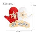 Detailed view of red and white enamel Christmas glove brooch with crystal accents - XZ5005 Christmas Mittens