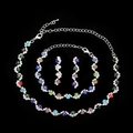 Silver bridal jewelry set with wave chain, colorful crystals and necklace earrings - 482 Colorful Three-piece Set